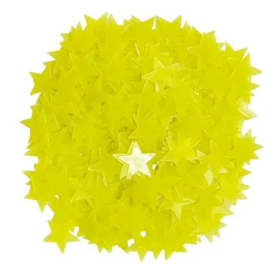 Image de NyxSeat Lot de 300 autocollants étoiles lumineuses, fluorescents, papier peint lumineuses 3D, décoration chambre d&#039;enfant (jaune)