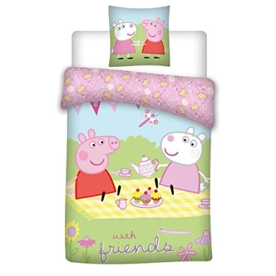 Image de Linge de Lit Bébé Peppa Pig avec Amis Taie DOreiller 40x60 + Litterie 100x135cm 100% Coton Oeko Tex
