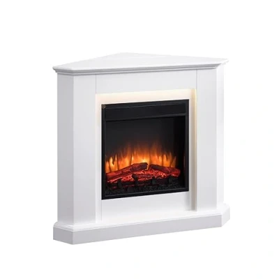 Image de BALDERIA Cheminée électrique d&#039;angle Candela Foyer de Coin avec Effet Flammes 3D Chauffage 2000W, éclairage LED Angulaire télécommande, minuteur &amp; Thermostat Blanc
