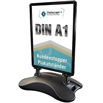 Image de DisplayLager A1 Porte Affiche Noir, 2x panneaux avant avec antireflet (APET), bilatéral, résistant aux intempéries, pied en robuste / chevalet trottoir aluminium panneau d’affichage