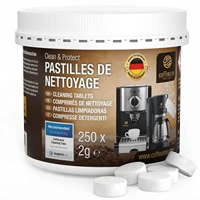 Image de 250 Pastilles de nettoyage pour Jura, Krups, Melitta, Delonghi, Siemens, Philips, Bosch, Tassimo, Nespresso, Sage, Senseo machines à café automatiques et cafetières Coffeeano nettoyant