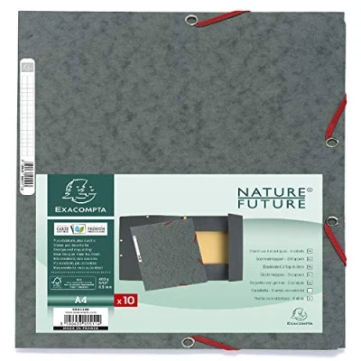 Image de Exacompta Réf. 55511SE Paquet de 10 chemises à élastiques pochettes 3 rabats en carte lustrée 400 g/m2 dimensions 24 x 32 cm pour documents au format A4 couleur gris