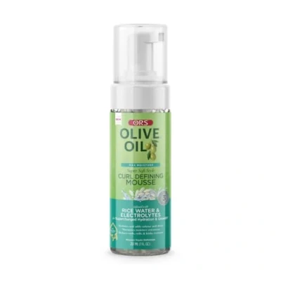 Image de ORS Max Moisture Mousse 207 ml coiffante avec eau de riz, électrolytes et huile d&#039;olive pour nutrition hydratation Donne définition brillance aux boucles