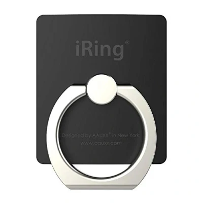 Image de iRing® Original Poignée et Support pour Téléphone Colle Réutilisable Rotation à 360 degrés Inclinaison 180 Noir Mat Neuf