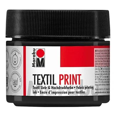 Image de Marabu 17030050974 Textil Print Noir lampe 100 ml Peinture pour sérigraphie et haute pression à base d&#039;eau Inodore résistante la lumière Longue durée d&#039;ouverture, textiles clairs