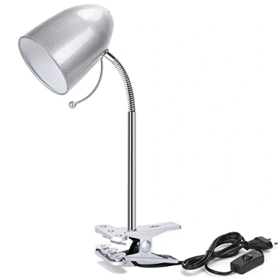 Image de Aigostar Lampe Pince de Lecture Rétro，Lampe Bureau à clip， Ampoule Non Incluse，Lampe Chevet Enfant Compatible LED E27 (Max 11 W)，Col Cygne Flexible Réglable ， Travail， Etude，Argent