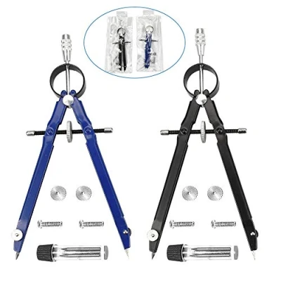 Image de PERFETSELL 2 pièces ensemble de boussoles métal noir bleu boussole à réglage rapide scolaire avec broche d&#039;entraînement central géométrique précise