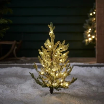 Image de Lights4fun Sapin de Noël artificiel à LED 60 cm avec minuteur Blanc chaud Fonctionne piles Décoration d&#039;extérieur Éclairage