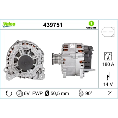 Image de VALEO 439751 Alternateur 14V 180A VOLKSWAGEN: Transporter 5 Bus, 5, Passat B6 Variant, SKODA: Superb II Break, portes