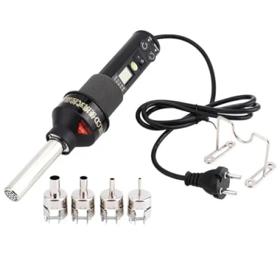 Image de Pistolet À Air Chaud Portable 450W, Température + Débit D’Air Réglable Affichage Numérique Soudure Dessoudage Souffleur Chaud, pour La Heat Ic Smd Bga, Gaine Rétractable