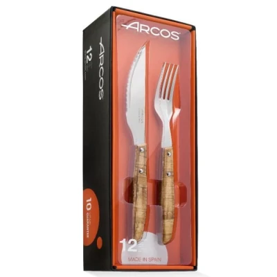 Image de Arcos Couteaux de Table Steak Set (12 pièces) Poignée en Acier Inoxydable Pack Bois Marron Couleur