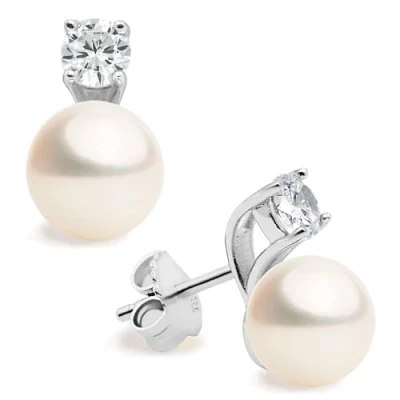 Image de Femmes Boucles d&#039;oreilles Perle, perles de culture d&#039;eau douce bouton forme 8 9 mm avec une pierre zircone Secret &amp; You Montages en argent sterling 925 gros écrous.