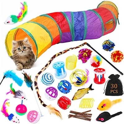 Image de JOTOL Jouets Chat,30 Pièces Kit Jouet Chats,Jouets pour Chats Interactif Jeux Chaton avec Tunnel,Poisson,Souris,Plume,Balle