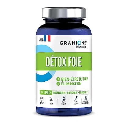 Image de Détox foie GRANIONS Complément alimentaire detox 1000mg avec Radis noir + Artichaut Desmodium Cure foie, drainage, regénerant Made in France 60 comprimés