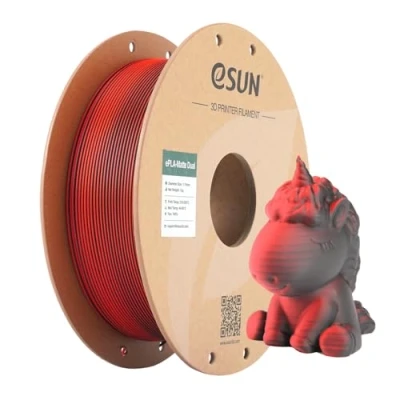 Image de eSUN Filament Mat Bicolore, PLA 1.75mm, Texture Givrée, Bobine de 1KG (2.2 LBS) d&#039;Impression 3D pour Imprimantes 3D,Rouge Noir