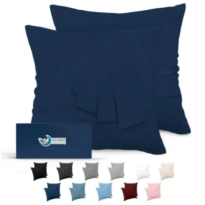 Image de Dreamzie Taie Oreiller 80x80 Lot de 2 en Microfibre Certifiée Oeko Tex Housse Coussin Douce Et Brossée, Toucher Peau Pêche Bleu Foncé