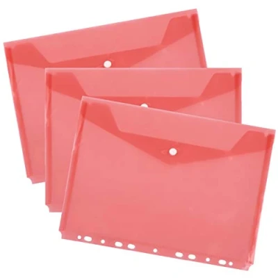Image de D.RECT Lot de 10 chemises en polypropylène avec fermeture à bouton pression Rouge transparent Format A4