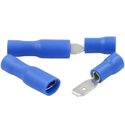 Image de Heschen Lot de 100 bornes câble mâle/femelle à déconnexion rapide en vinyle entièrement isolé 4,8 x 0,5 mm pour 1,5 2,5 mm² (16 14 AWG) Bleu