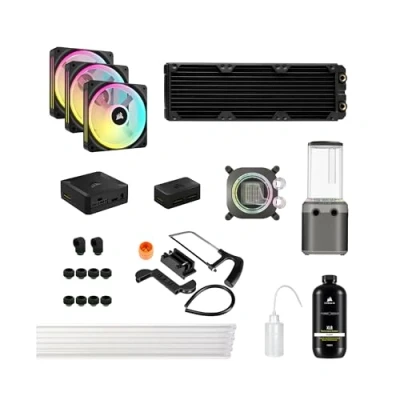 Image de CORSAIR Hydro X Series iCUE Link XH405i Kit de Watercooling Personnalisé Waterblock pour Processeur XC7 Elite Pompe/Réservoir D5 XD5 3 Ventilateurs RGB QX120 Gris Furtif