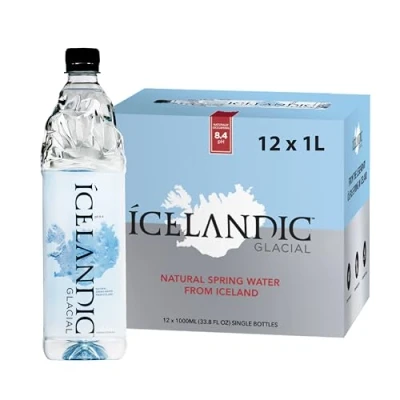 Image de Icelandic Glacial Eau Premium Plate 1L Bouteilles en PET Recyclé x 12 Par Pack Alcaline/Bas pH, Sans BPA, Neutre Carbone de la Source Islandaise. Faible Teneur TDS et Minéraux.