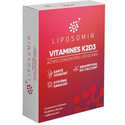 Image de Prescription Nature K2D3 Complément Alimentaire Vitamines K2 et D3 Ossature, Musculature, Système Immunitaire Actif Concentré, Formule Liposomée Fabrication Française 30 Gélules