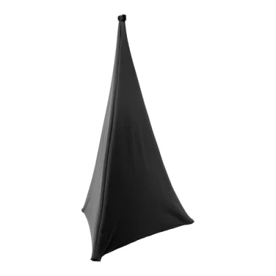Image de BoomToneDJ LYC ST120 BK Housse en Lycra noir extensible pour pieds d&#039;enceinte. triangulaire de haut parleurs. double face 160cm haut. ignifugé 190 gr/m². DJ mobile.