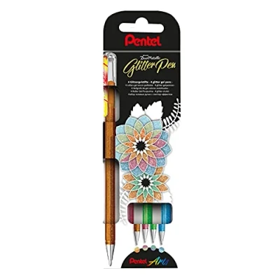 Image de Pentel K110 4DM Dual Metallic Hybrid Stylo à encre gel avec différents effets de couleur sur papier clair/foncé