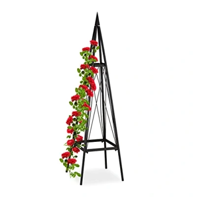Image de Relaxdays tuteur Rosier grimpant, carré, Autonome, vignes, Jardin, résistant aux intempéries, Fer, Hauteur: 132 cm, Noir 1 élément