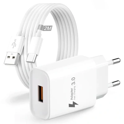Image de Chargeur USB Charge Rapide pour Samsung Galaxy A13 A14 A15 5G S10 S9 S8 S23 S22 S21 S20,Xiaomi Redmi 10 Note Mi 9, Quick 3.0 Adaptateur Prise Secteur Telephone avec Câble C 2M