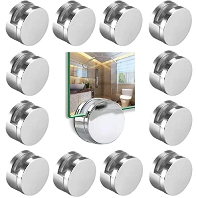 Image de Uni Fine 12 pcs, Pinces rondes pour miroir, en Verre Miroir de Salle Bain Supports Rond Mural Alliage Zinc Fixation miroirCharge 15kg