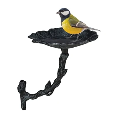 Image de Relaxdays Abreuvoir à Oiseaux Suspendu, en Fonte, résistant au Gel et Pluie, Style rétro Motif Fleur, Noir