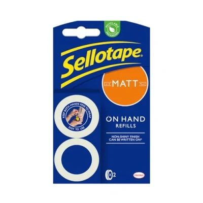 Image de Sellotape Lot de 2 recharges ruban adhésif extra fort invisible mat pour loisirs créatifs et emballage mains libres, repositionnable le distributeur à la main,