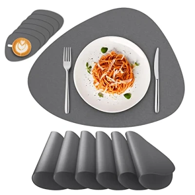 Image de Deyooxi Set de Table Lavable Sets Impermeable PVC Antidérapant, 6 Pièces Tables et Dessous Verre, Gris Foncé