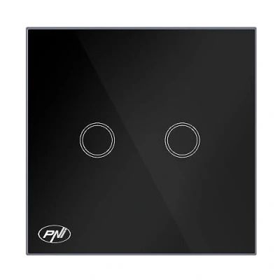 Image de PNI SH222 Interrupteur à double contact en verre noir avec indicateur LED