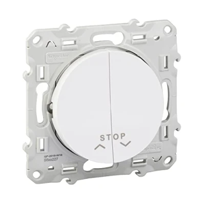 Image de Schneider Electric S520227 Odace, double bouton poussoir avec fonction stop pour volets roulants, 10 A, Blanc Blanc, 2 boutons + roulants