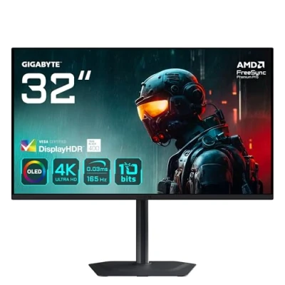 Image de GIGABYTE MO32U 31,5 Moniteur Gaming OLED 4K UHD 3840 x 2160, 165Hz, 0.03ms, 250 cd/m², Display HDR True Black 400, HDMI 2.1, DisplayPort 1.4 Neuf