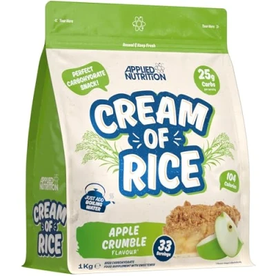 Image de Applied Nutrition Complément de Crème Riz, Riz pour Entraînement Riche en Glucides, Source d&#039;Énergie Collation, Facile à Digérer, Vegan (1kg, Apple Crumble)