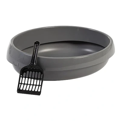 Image de Iris Ohyama, Bac a Litiere Pour Chat avec Pelle, Max. 4 kg, Gris, Ouvert, Maison de Toilette, Rebords Hauts, Chatons, Lapins, Petite capacité, Sans BPA, Nettoyage Facile, PNE 480