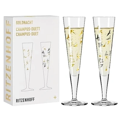 Image de Ritzenhoff 6261001 Flûte à champagne 200 ml Série Goldnacht Duett 2 pièces avec or véritable Made in Germany