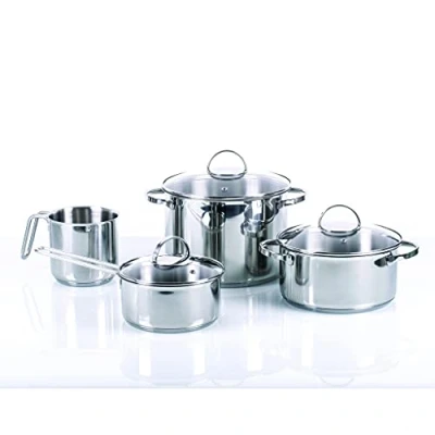 Image de Moneta Allegro Inox Set de 7 Poêles et Casseroles, Acier Inoxydable Résistant, Convient à Toutes les Plaques Cuisson, Lavable au Lave vaisselle, Ensemble Pièces Cuisson