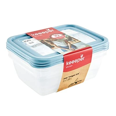 Image de keeeper Lot de Boîtes Conservation Alimentaire, Couvercle Réinscriptible, 3 x 1,25 l, 20,5 15,5 6,5 cm, Mia Magic Ice, Nordic Blue