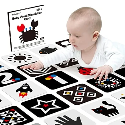 Image de hahaland Jouet pour 0 3 6 Mois, Carte Flash Blanc et Noir Tout Petits/Bébé, 20 Pcs Contraste Élevé Conçues Jouets de Bébé Nouveau Né Cartes Stimulation Visuelle