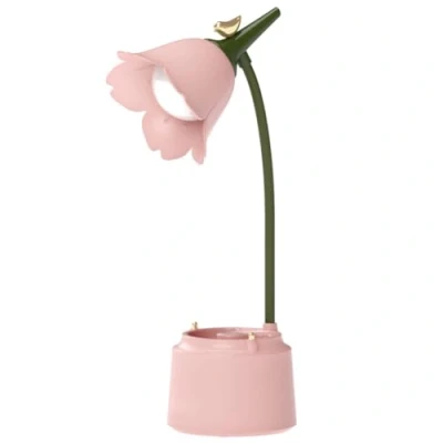 Image de Lampe de Bureau Sans Fil Fleur à LED Dimmable avec 3 Modes Tactile Chevet USB Recharge Protection des Yeux Veilleuse pour Enfant, Apprendre &amp; Lire (Rose 2)