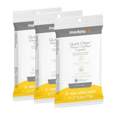 Image de Medela Quick Clean Breast Pump and Accessory Wipes 90ct, 3 Packs of 30 Count, Resealable, Convenient Hygienic On The Go Cleaning for Tables, Countertops, Chairs, More