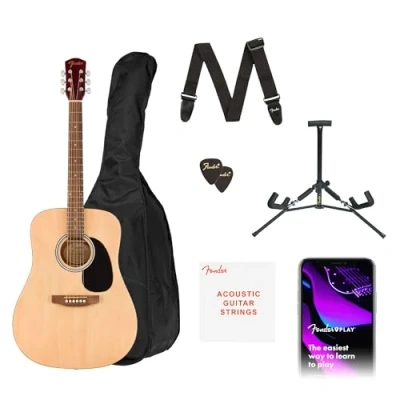 Image de Fender Alternative Series Dreadnought Kit Guitare Acoustique pour Débutants, 2 Ans de Garantie, Inclut une Housse Rembourrée, un Support Guitare, Sangle et Plus, Couleur Naturelle