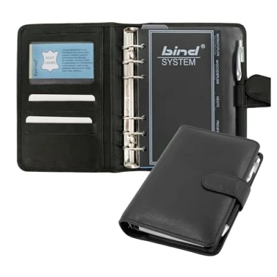 Image de Bind 10111 Organiseur A6 en cuir nappa Agenda noir Dossier d&#039;environ 19 x 14 4 cm, chemise avec insert calendrier, 1 jour = page, fermeture à pression
