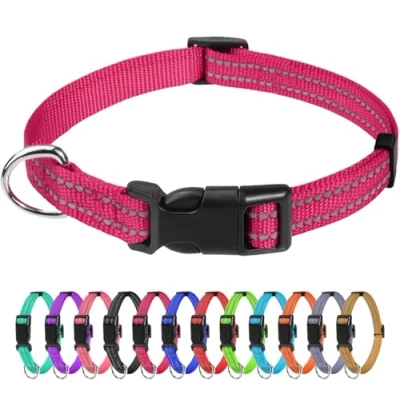 Image de TagME Collier pour Chien, en Nylon Réfléchissant Réglable Classique Convient Chiot et Chat, Rose Vif, 1.0cm Largeur