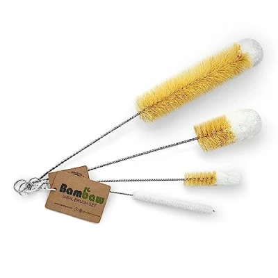 Image de Set de Goupillons pour Bouteille 4 Brosses Nettoyage Gourde Écouvillons Brosse Paille Verre Embout Doux en Coton Tailles Bambaw