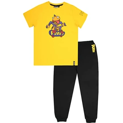 Image de Fortnite Pyjama pour Enfant Noir et Blanc Motif Skull Trooper 100% Coton Produit Officiel, Noir/Jaune Burger, 16 Ans