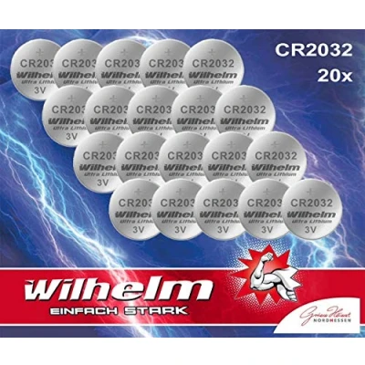 Image de 20 Piles Bouton Wilhelm Pile CR 2032 Batterie au Lithium Haute Performance CR2032